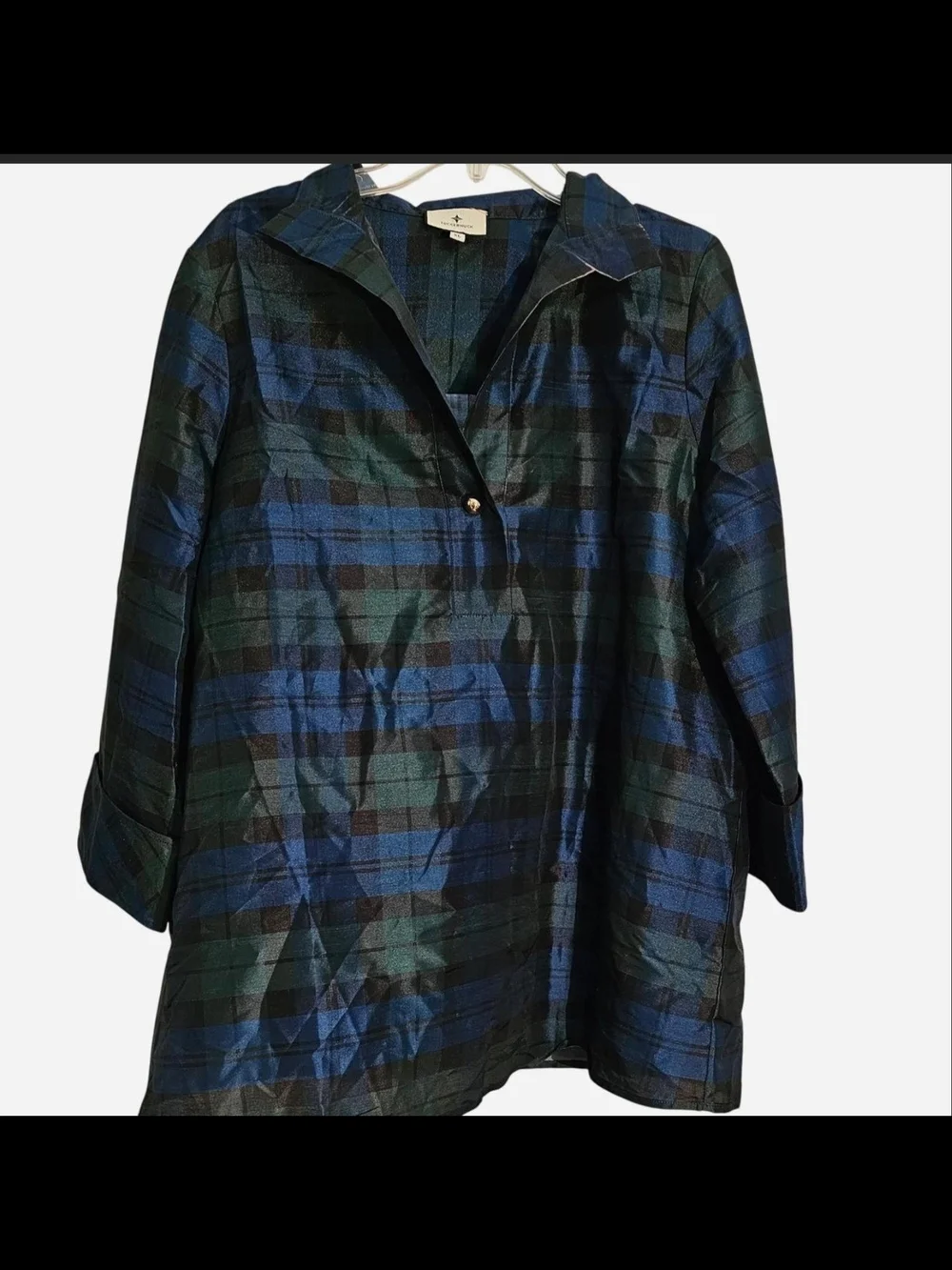 Tuckernuck Plaid Iridescent Metallic Popover Tunic Blouse Size XL
